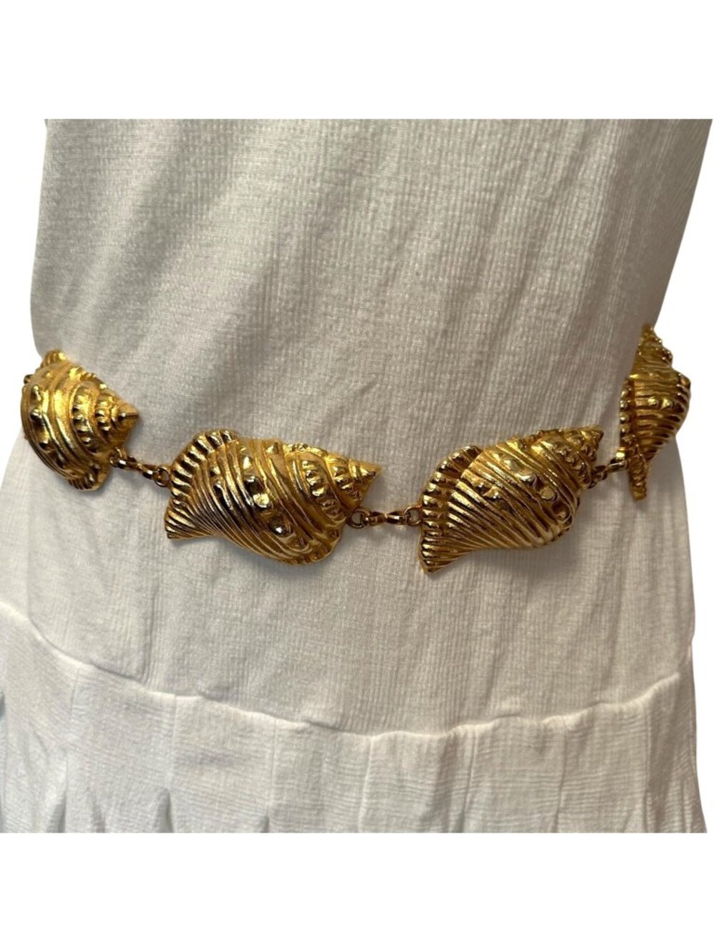 Vintage Anne Klein Conch Seashell Chain Belt Gold Tone Adjustable 80s 90s Chic